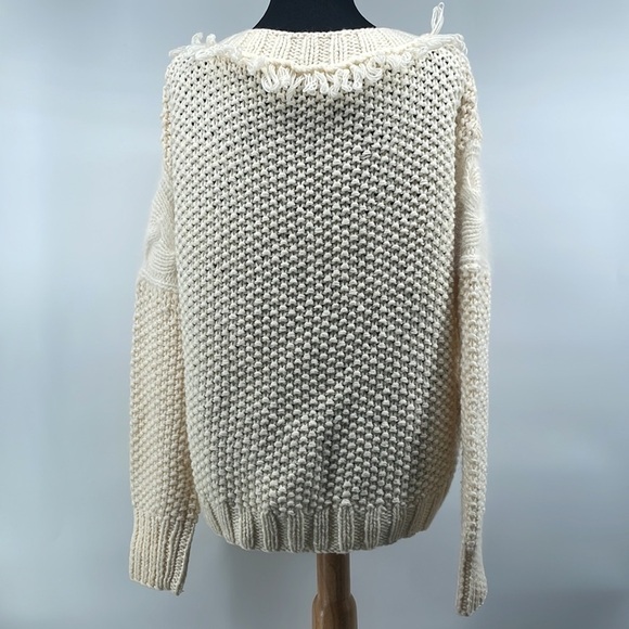 Nine West cream wool blend chunky knit sweater boho fringe sweater sz lg - Picture 8 of 12